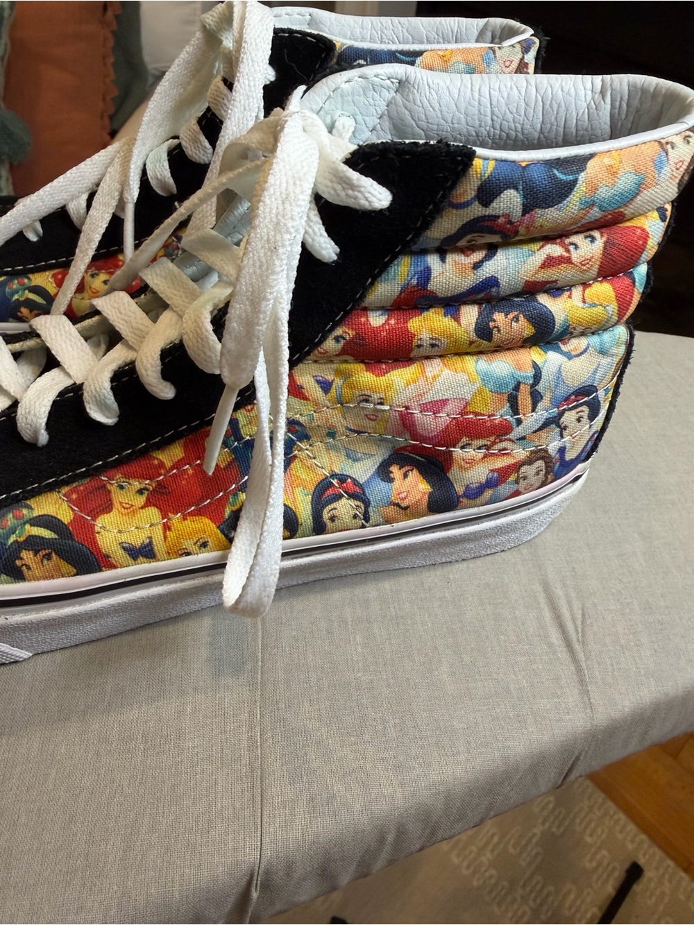 Disney Girls' High-Top Sneakers with Multicolor Princess Print and White Laces
